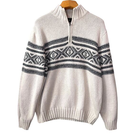 EDDIE BAUER 1/4 Zip Fair Isle Sweater Men XL Wool Blend Cabin Knit Winter Ski - Picture 1 of 9